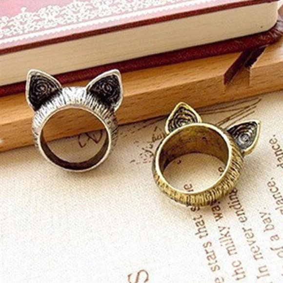 Silver Pewter Cat Ears Ring Cute Gift - Picture 7 of 8